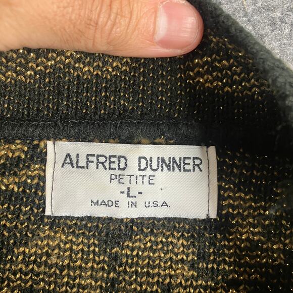 Alfred Dunner Sweater Womens Petite L Black Gold Floral Baroque Knit Vintage - Picture 4 of 7